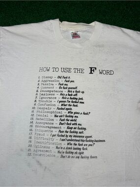Vintage 90s How To Use The F Word T-shirt, Punk Funny Novelty Weird Swear (XL)
